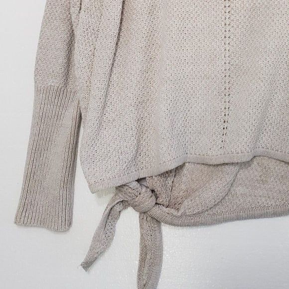 LC Lauren Conrad Soft Long Sleeve Cowl Neck Beige Sweater with Tie Hem, Medium - Picture 8 of 10